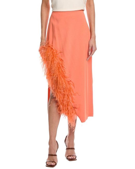 LAPOINTE Orange Pebble Crepe Asymmetric Midi Skirt