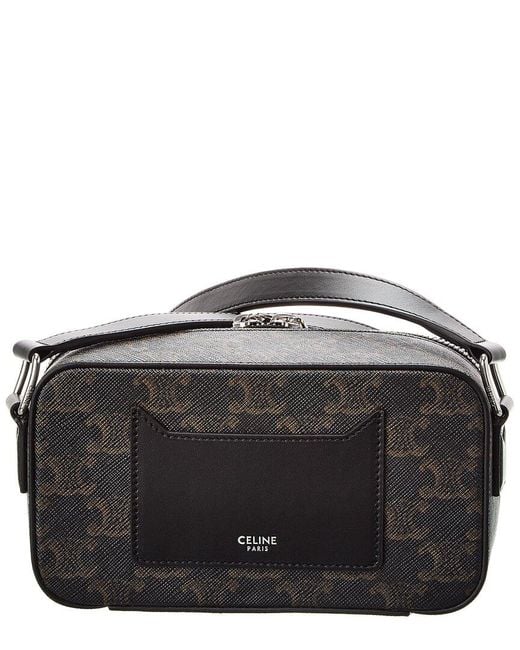 Céline Black Mini Triomphe Canvas & Leather Messenger Box Bag
