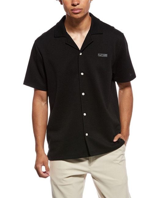 Karl Lagerfeld Black Waffle Camp Shirt for men