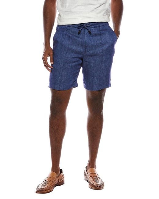Isaia Blue Linen Short for men