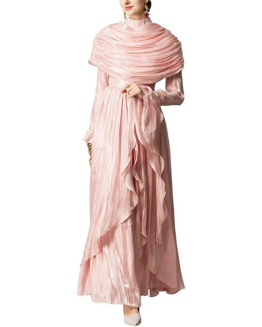 BURRYCO Pink Long Sleeve Solid Maxi Dress