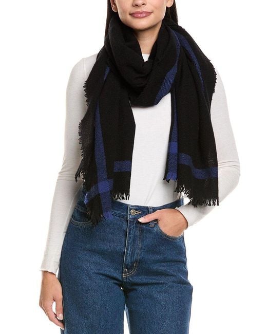 Vince Black Lightweight Border Stripe Wool & Cashmere-Blend Wrap