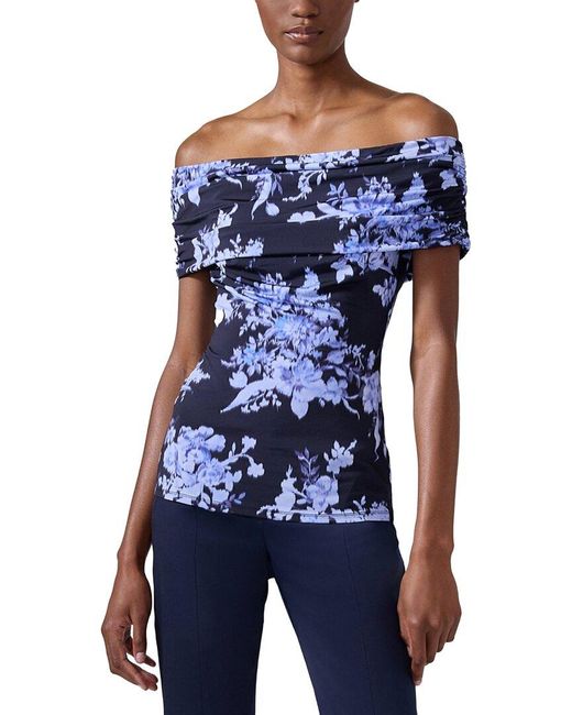 Carolina Herrera Blue Off Shoulder Gathered Top