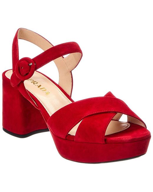 Prada Red 65 Platform Suede Sandal