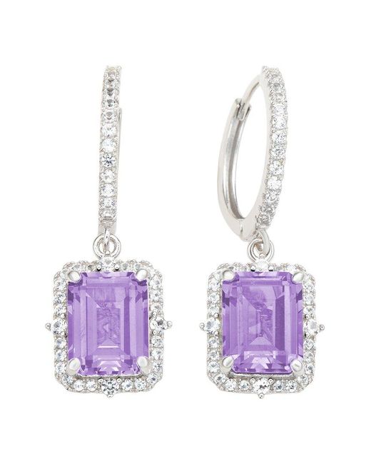Suzy Levian Purple 0.02 Ct. Tw. Diamond & Gemstone Halo Dangling Earring