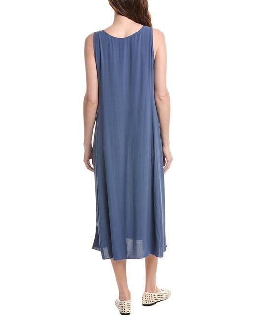 Eileen Fisher Blue Scoop Neck Silk Flare Dress