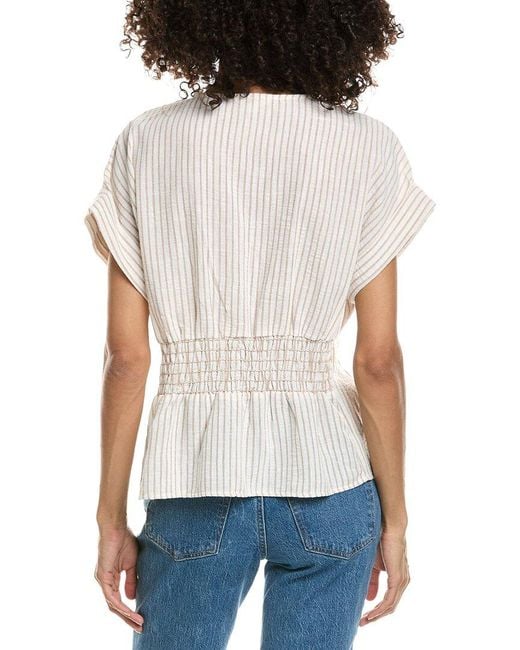 Max Studio White Short Sleeve Pleat Front Blouse