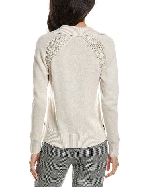 Forte White Split Neck Polo Sweater