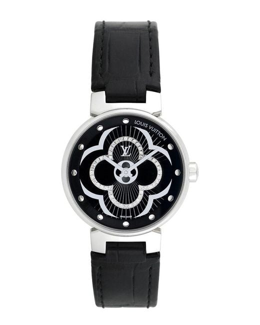 Louis Vuitton Black Tambour Diamond Watch, Circa 2000S (Authentic Pre-Owned)