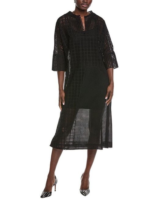 Akris Black Grid Lace Midi Dress