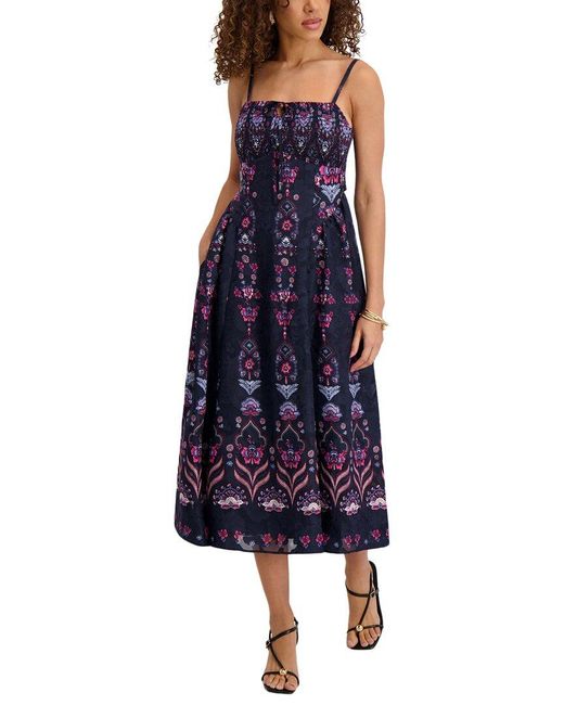Kensie Blue Printed Burnout Chiffon Midi Dress