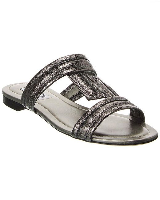 Tod's Gray Double T Strap Leather Sandal