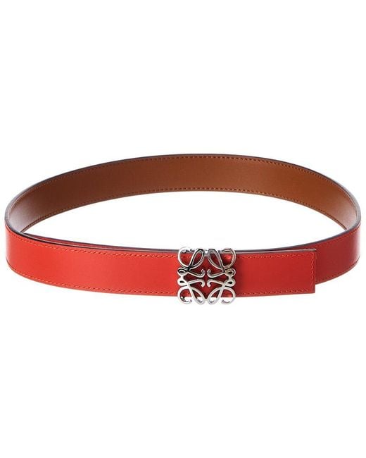 Loewe Red Anagram Bombe Reversible Leather Belt