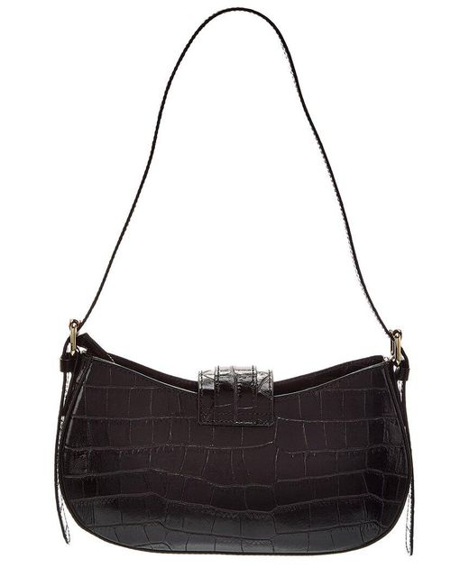 Persaman New York Black Adele Croc-Embossed Leather Shoulder Bag