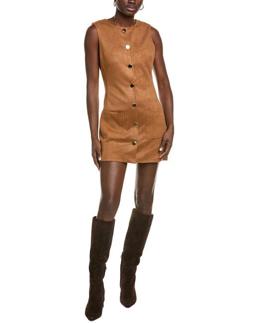 Endless Rose Brown Round Neck Buttoned Mini Dress