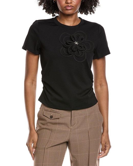 Gracia Black Embroidered Floral Applique Top