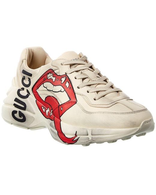 Gucci Rhyton Mouth Leather Sneaker in Natural | Lyst