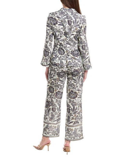 Nanette Lepore White 2Pc Linen Blend Blazer & Pant Suit Set
