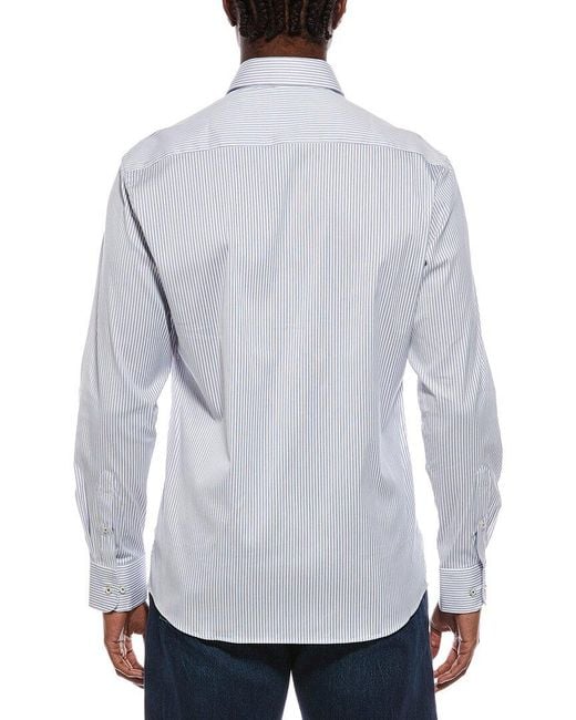 Eterna Blue Italian Striped Pique Modern Fit Shirt for men