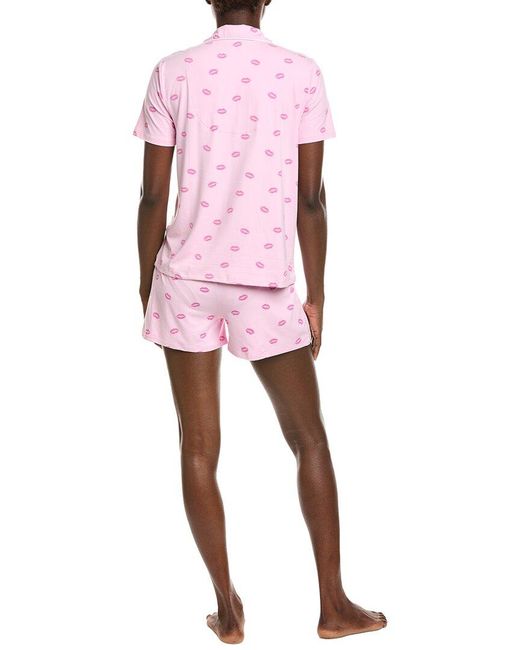 Splendid Pink 2Pc Notch Top & Boxer Set