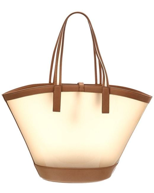 Saint Laurent Natural Cassandre Panier Medium Vinyl & Leather Tote