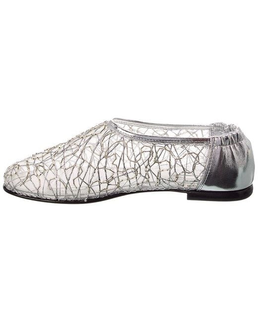 Jonathan Simkhai White Eden Metallic Lace Mesh & Leather Ballet Flat