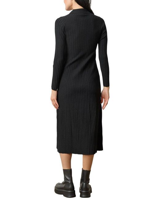 Lilla P Black Slim Fit Long Sleeve Rib Henley Dress