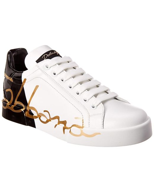 Dolce & Gabbana White Portofino Sneakers With Patent Leather Heel