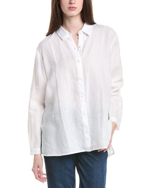 Eileen Fisher White Classic Collar Linen Shirt
