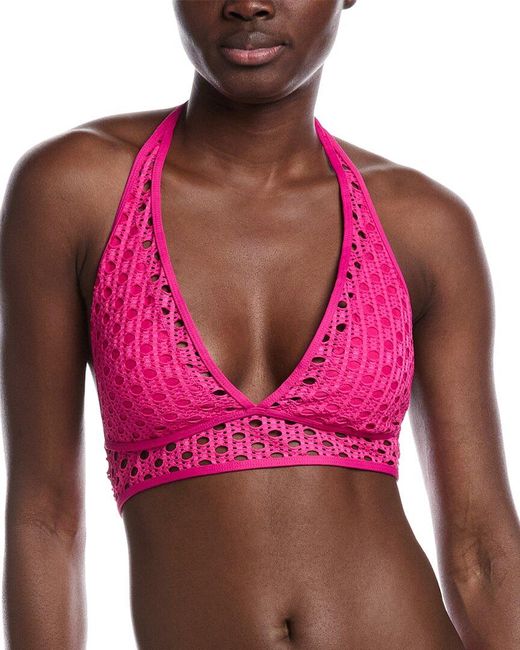 Carmen Marc Valvo Pink Crochet Bra Bikini Top