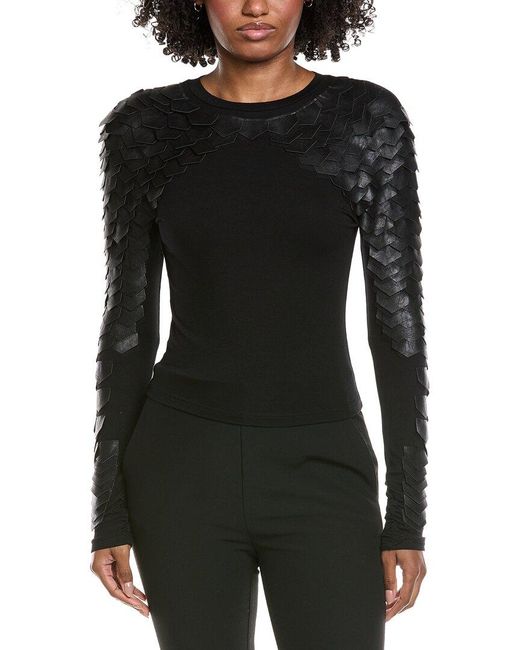 Gracia Black Scale Patched Long Sleeve Top