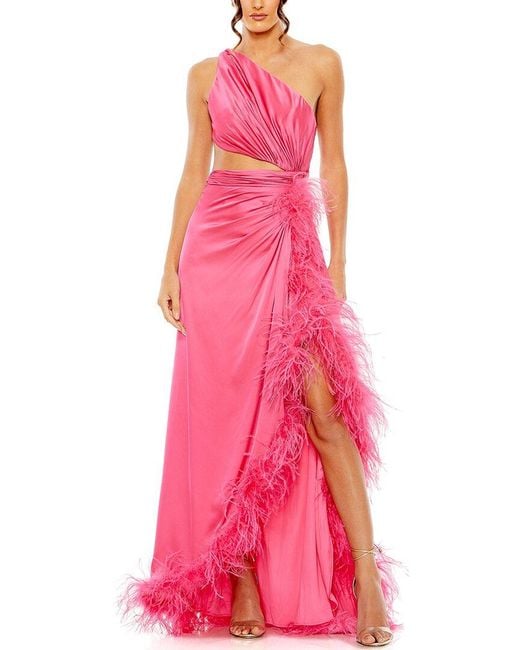 Mac Duggal Pink One Shoulder Key Hold Detail With Feather Lining Dress