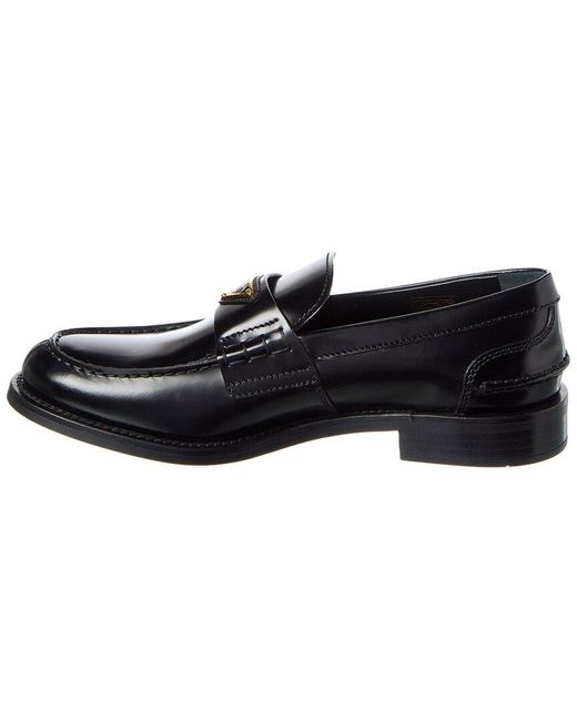 Prada Black Logo Brushed Leather Loafer