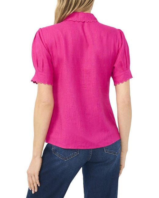 Cece Pink Linen-Blend Woven Top