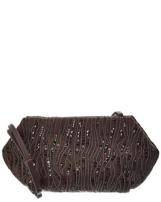 Brunello Cucinelli Brown Canvas & Leather Shoulder Bag
