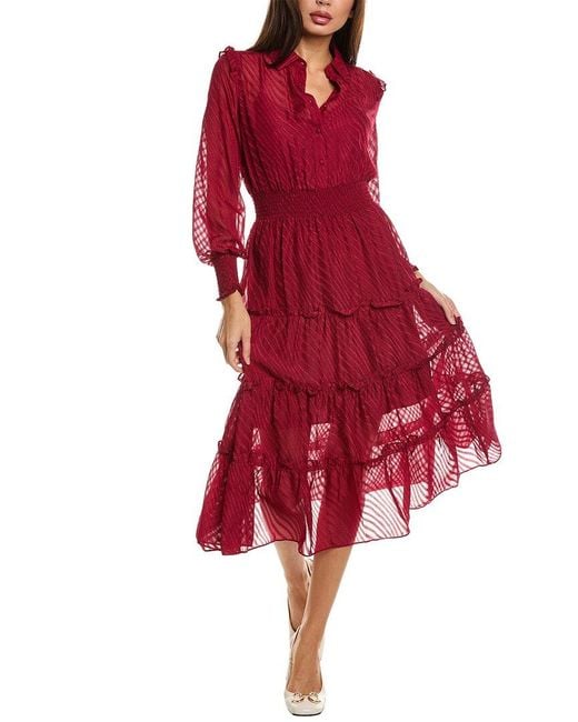 Nanette Lepore Red Camilla Dobby Midi Dress