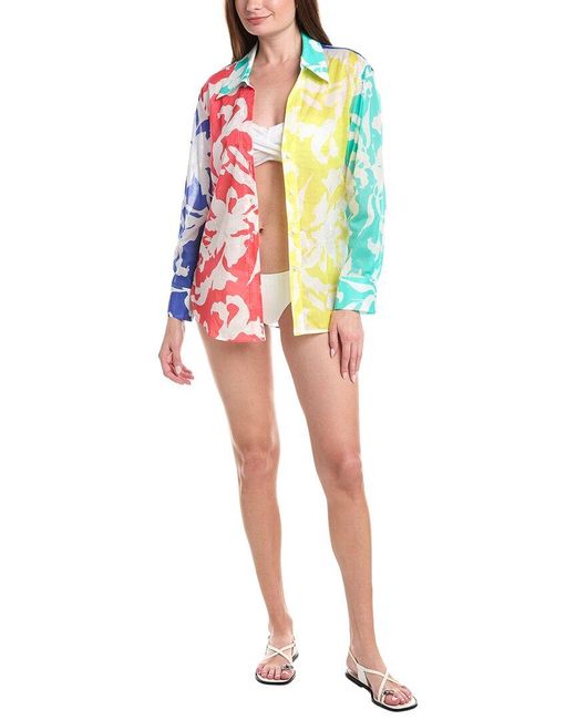 MILLY Red Lily Voile Button Shirt