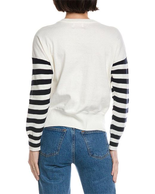 Brodie Cashmere White Stripe Sleeve Cashmere-Blend Sweater