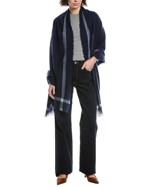 Vince Blue Lightweight Border Stripe Cashmere Wrap