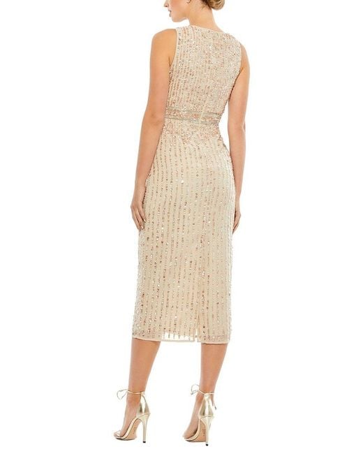 Mac Duggal Natural Sequined V-Neck Sheath Dress