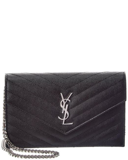 Saint Laurent Black Cassandra Leather Wallet On Chain