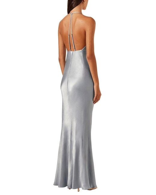Shona Joy Gray La Lune Plunged Open Back Halter Maxi Dress