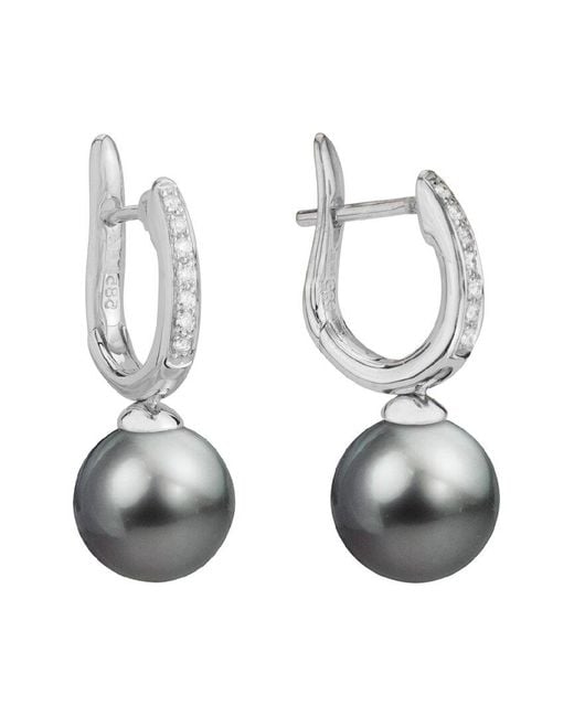 Pearls White 14K Diamond 0.08 Ct. & 8Mm Pearl Drop Earrings