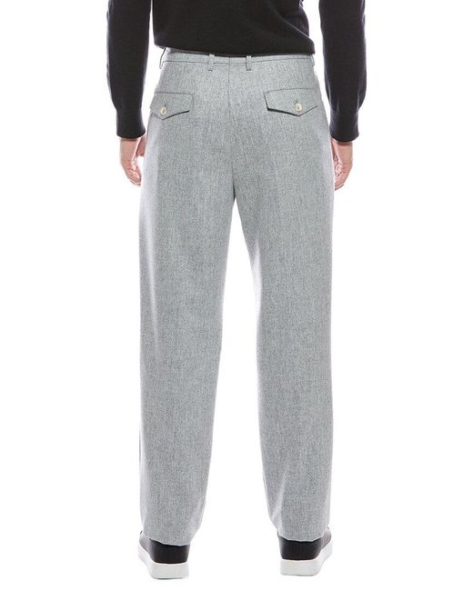 Brunello Cucinelli Gray Pleated Leisure Fit Wool Pant for men