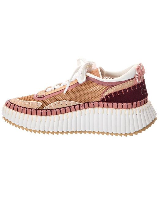 Chloé Pink Nama Suede-Trim Sneaker