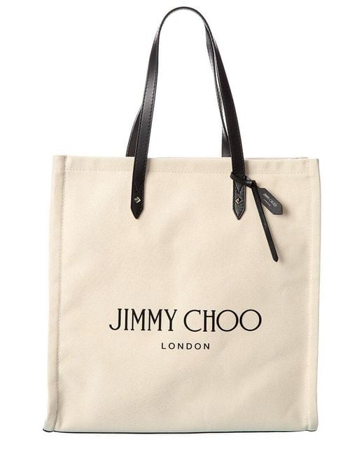 Jimmy Choo Logo Canvas & Leather Tote in Black | Lyst UK