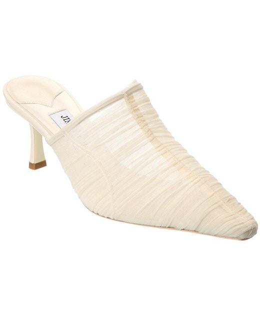Jimmy Choo White Lotta 65 Ruched Tulle Mule