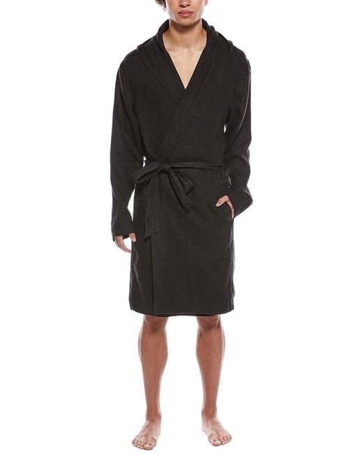 James Perse Black Linen Hooded Robe for men