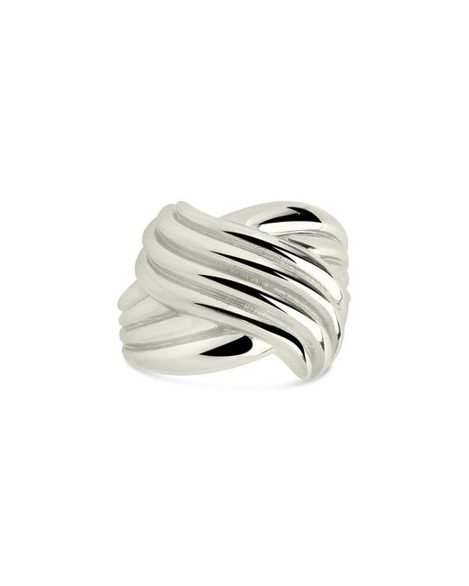 Sterling Forever White Rhodium Plated Plié Textured Statement Ring