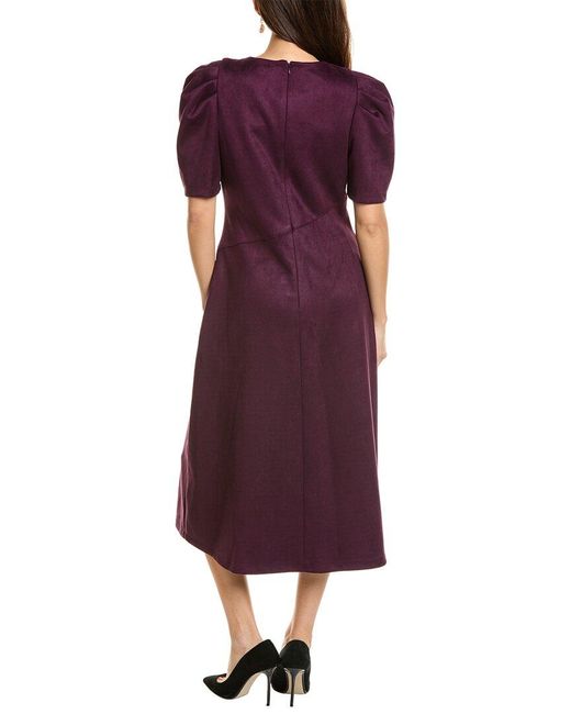 Anne Klein Purple A-Line Faux Suede Midi Dress